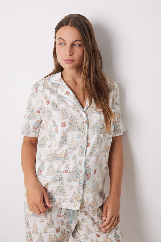 بيجاما قميص عيد الميلاد 100% قطن باللون الرمادي