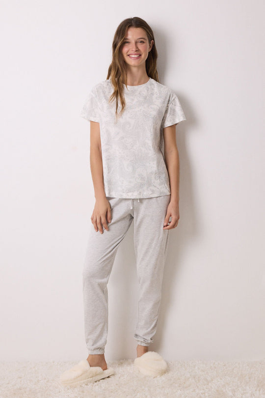 Short sleeve pajamas 100% cotton paisley
