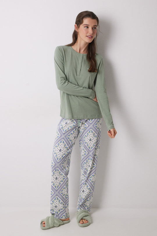 بيجاما طويلة 100% قطن بنقشة الأوشحة