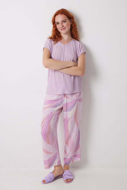 Lilac geometric print Capri pajamas