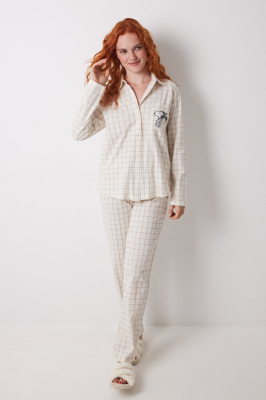 بيجاما كلاسيكية طويلة 100% قطن بنقشة كاروهات