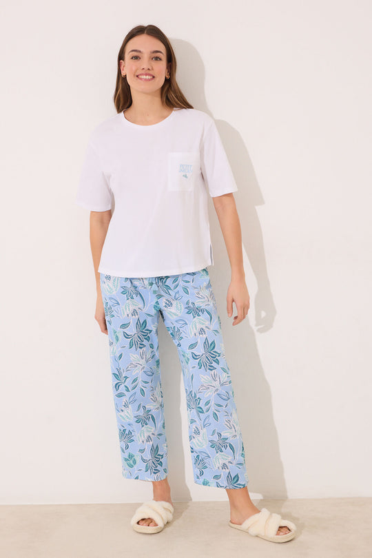 Capri pyjamas 100% cotton with floral print