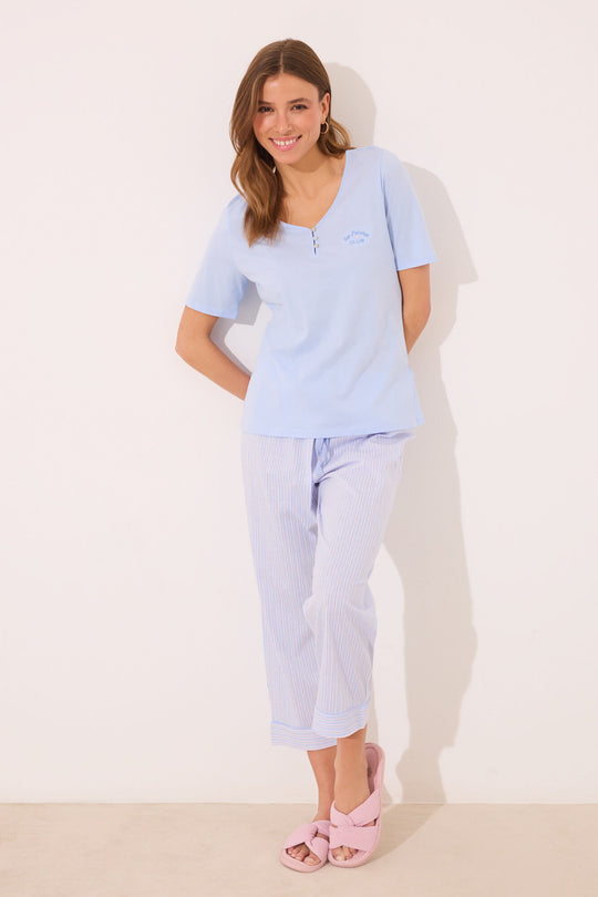 Capri pyjamas 100% cotton blue striped