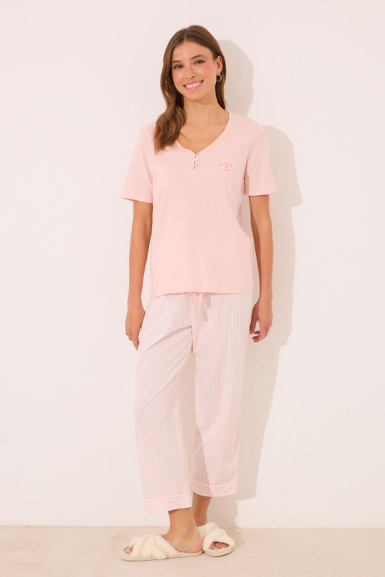 Capri pyjamas 100% cotton orange striped