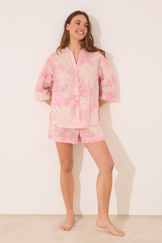 بيجاما كلاسيكية من قماش الفوال القطني 100٪ بطبعة زهور