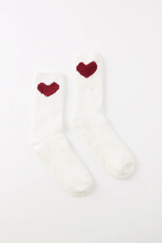 White fluffy heart socks
