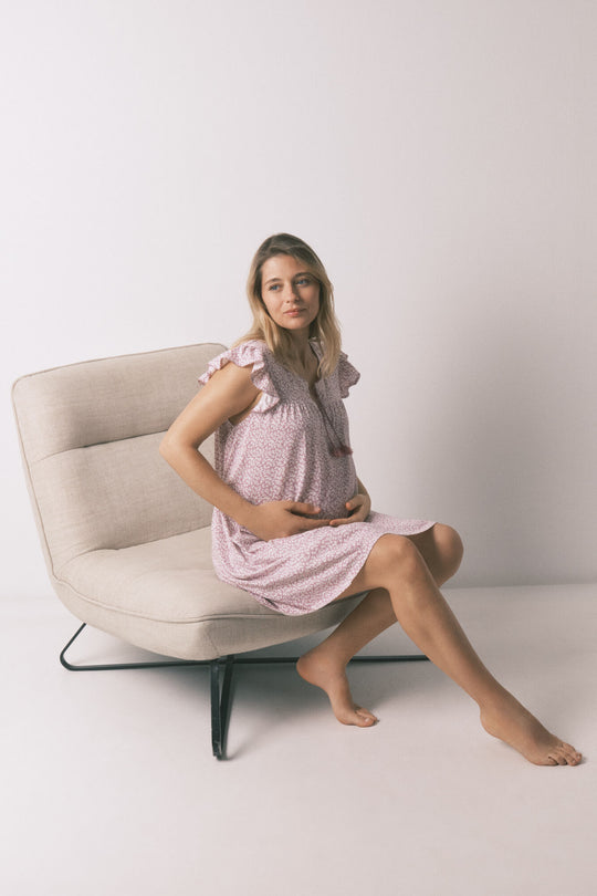 Pink cotton "maternity" ruffle nightgown