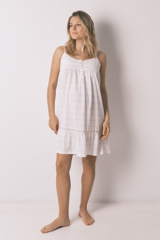 قميص نوم ميدي قطني بنقشة مربعات باللون البنفسجي للأمومة