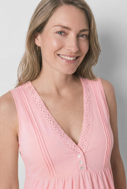 Pink cotton sleeveless maternity nightgown