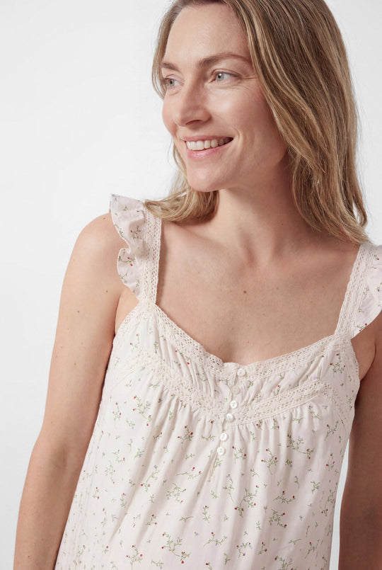 Floral ruffle strap maternity nightgown