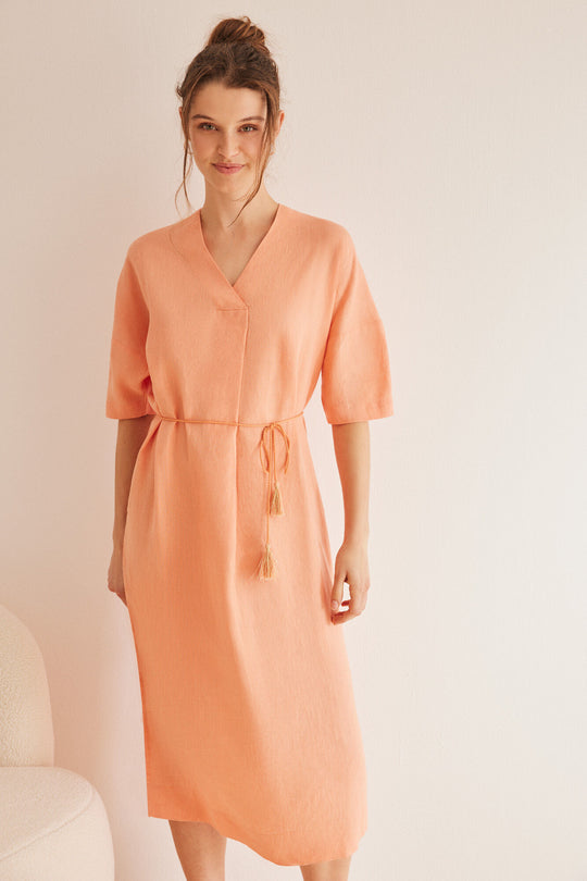 Orange linen kaftan dress