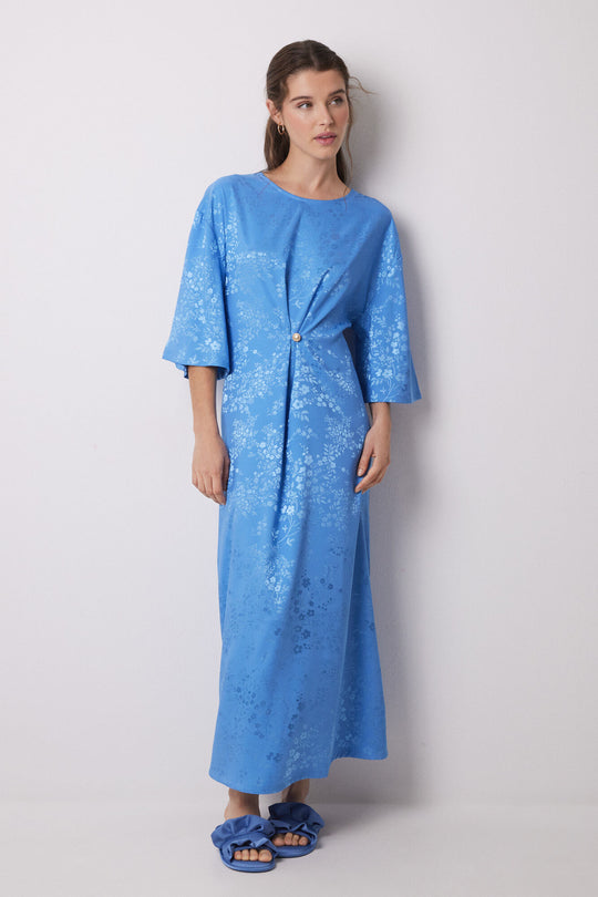 فستان قفطان ساتان جاكار أزرق 