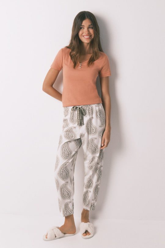 100% cotton paisley long trouser