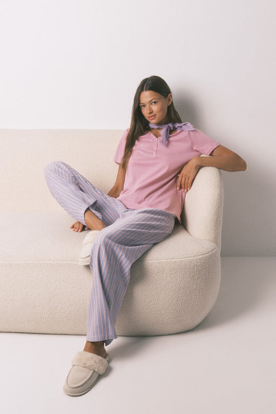 Long flannel trouser with multicoloured striped print