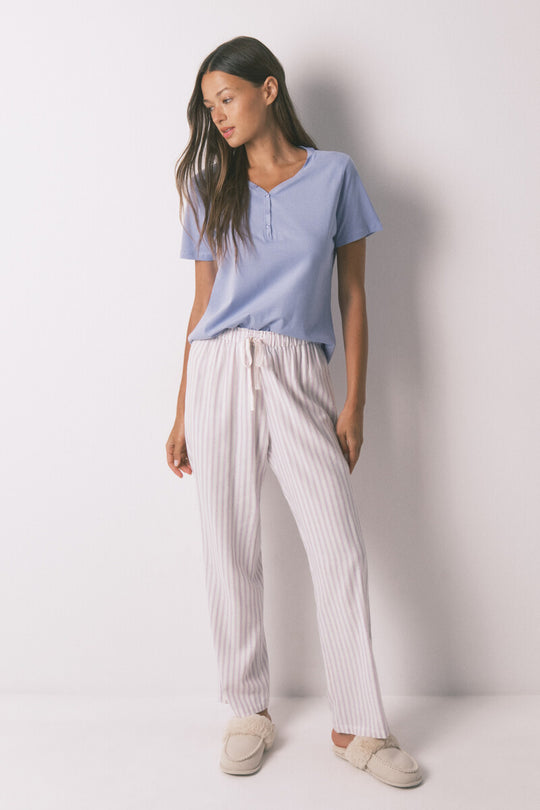 Long flannel trouser with multicoloured striped print