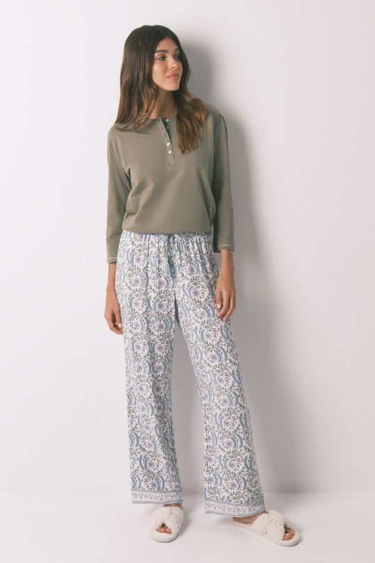 Long viscose flower print trouser
