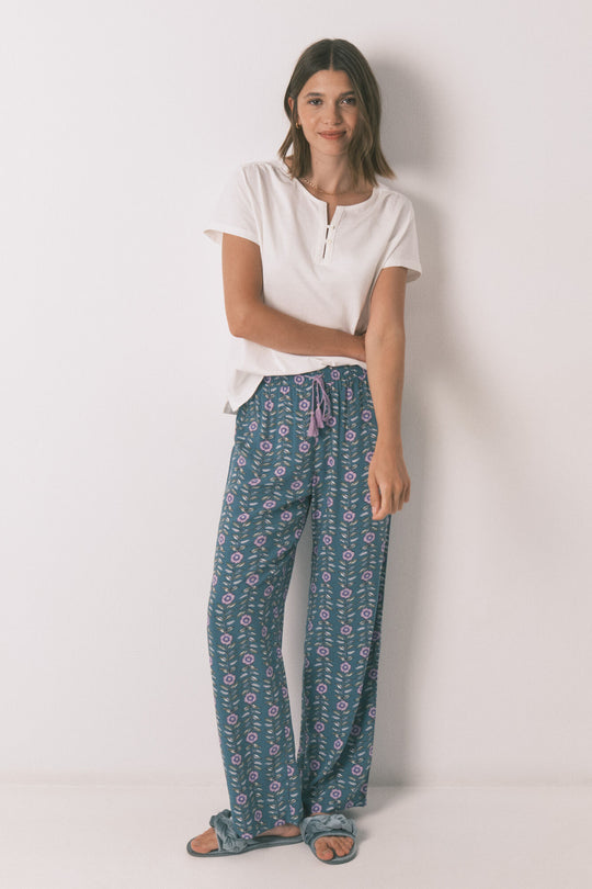 Long viscose flower print trouser