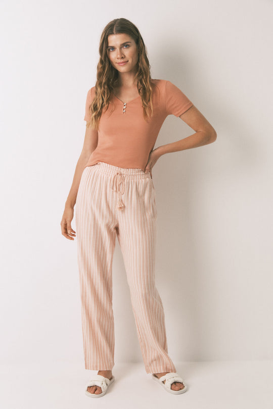 Long orange striped flannel trouser
