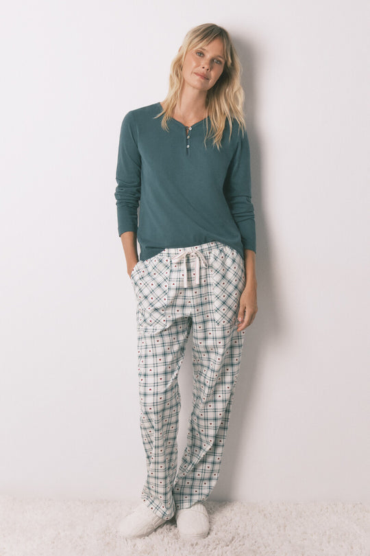 Long green plaid print trouser