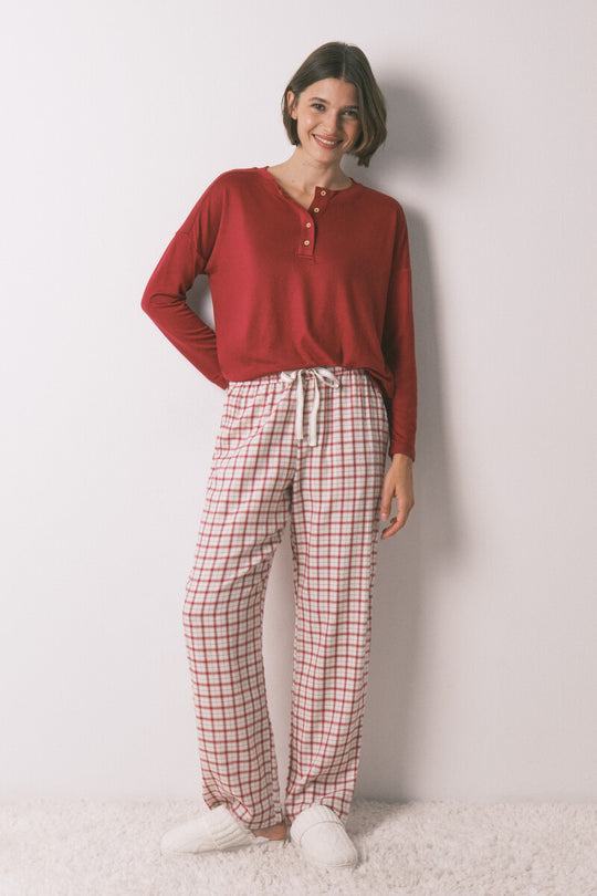Long white plaid print trouser