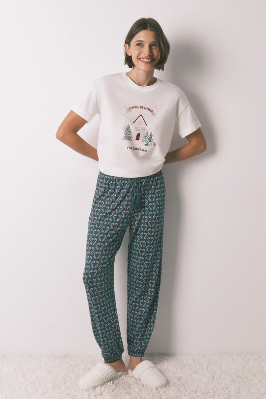 Long jersey-knit trouser with heart print