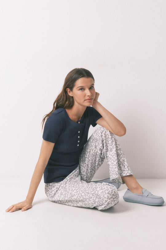 بنطال طويل قطني بطبعة زهور