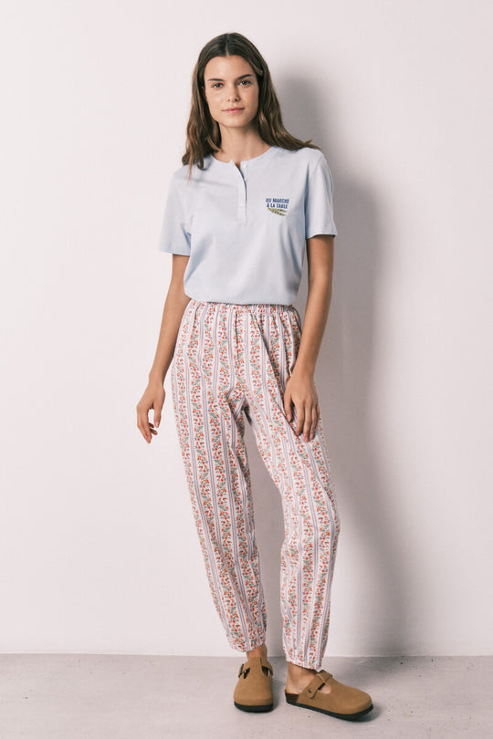 Floral print 100%cotton carrot trousers