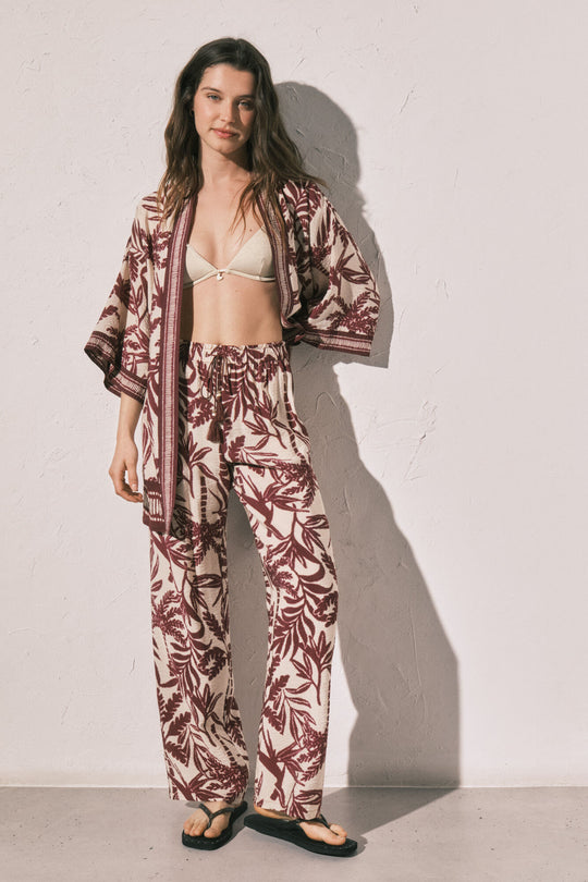 Maroon print long trousers