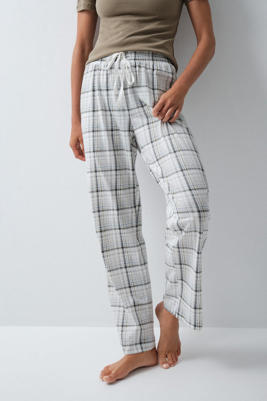 Plaid cotton long trousers