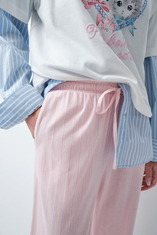 Pink striped long trousers