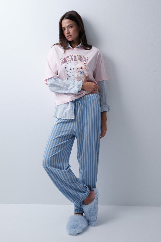 Blue striped balloon trousers