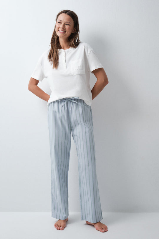 Blue striped long trousers