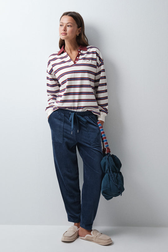 Blue corduroy long trousers