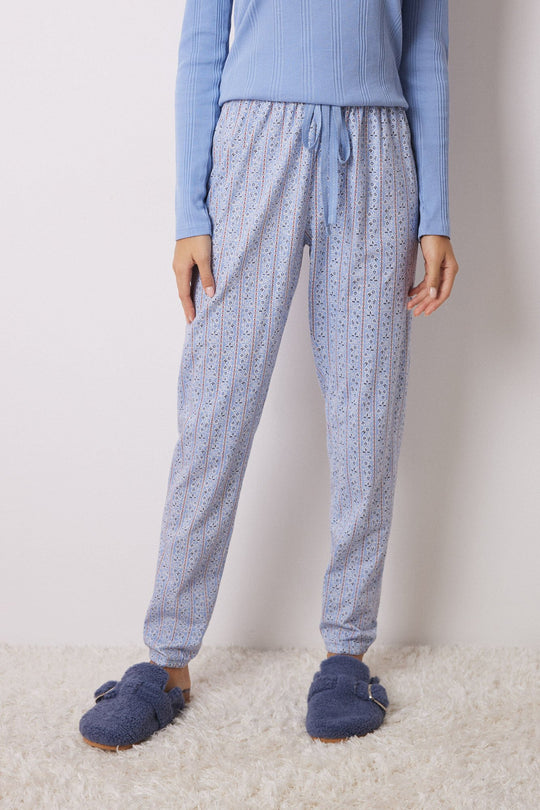 سراويل بيجاما قطنية مخططة ومزخرفة بالأزهار