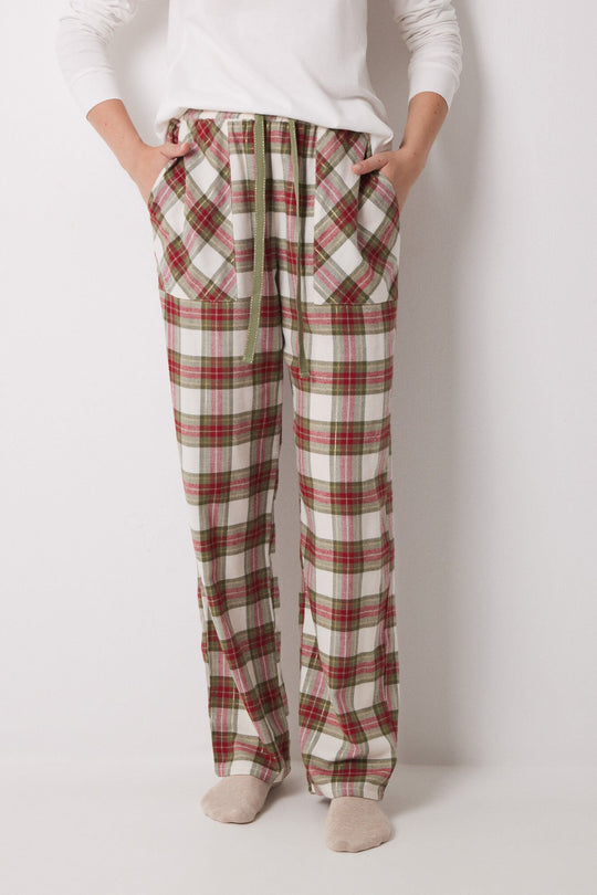 سروال بيجاما قطن بمربعات خضراء