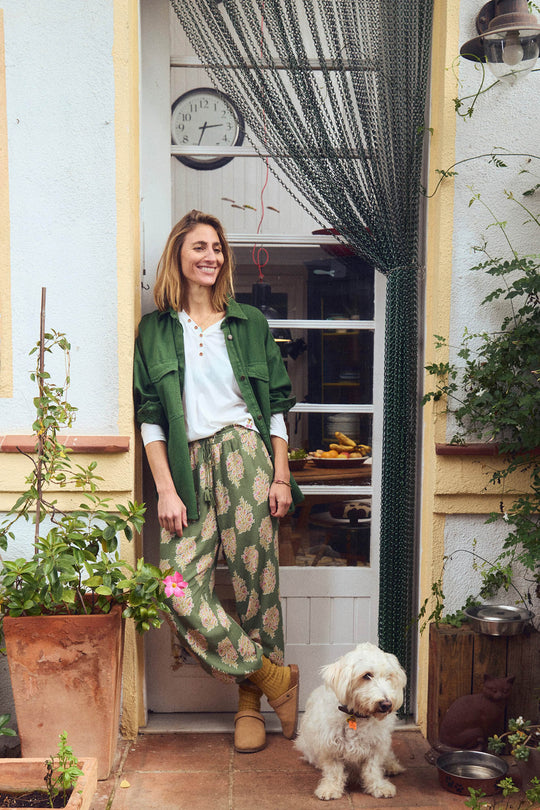 بنطلون طويل مريح من الفيسكوز بطبعة زهور