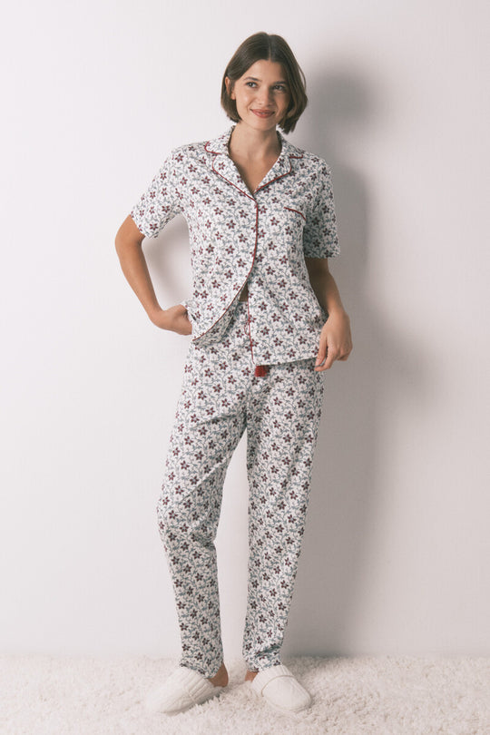 Floral-print cotton classic pyjamas