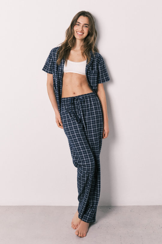 Blue plaid cotton classic pyjamas