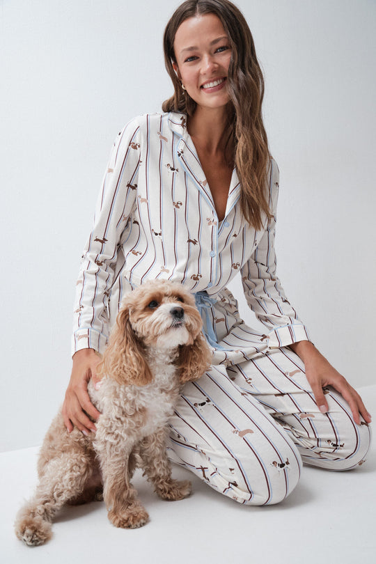 Striped dog print classic pyjamas