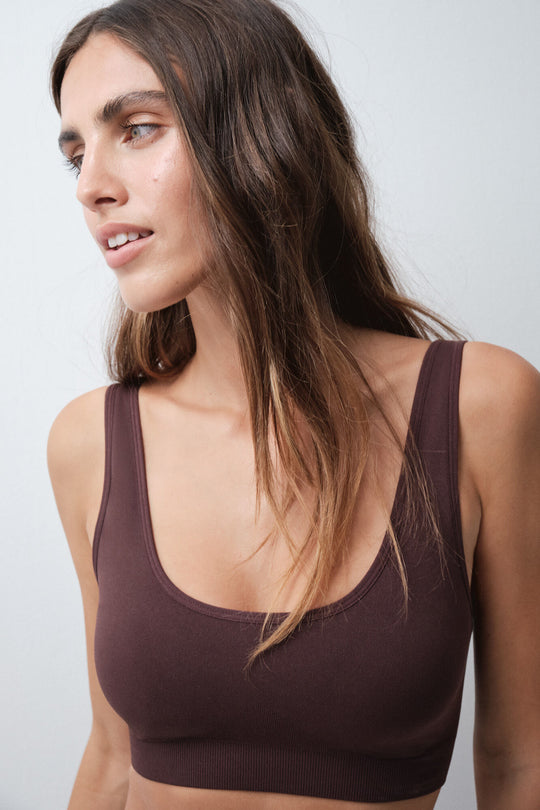Brown microfibre foam top bra