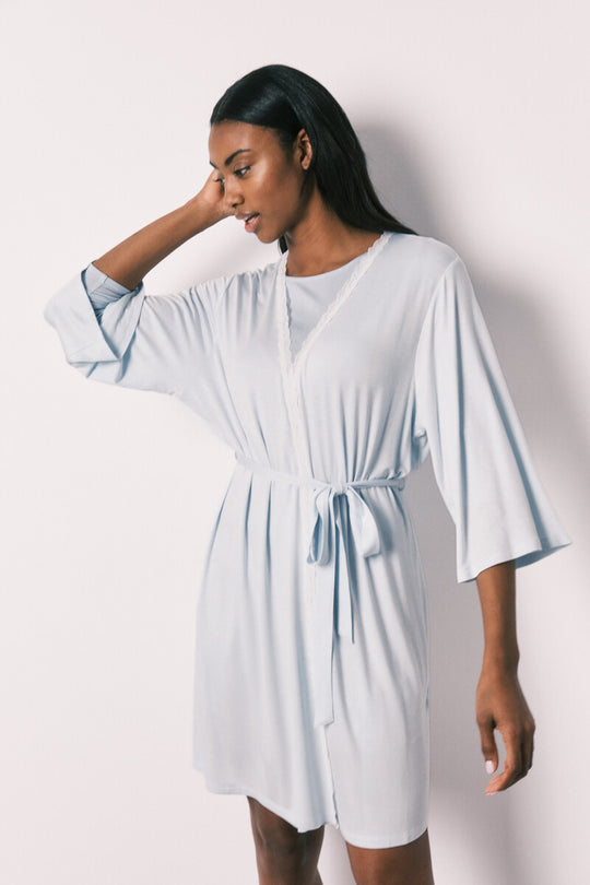 Blue viscose midi robe with a soft feel