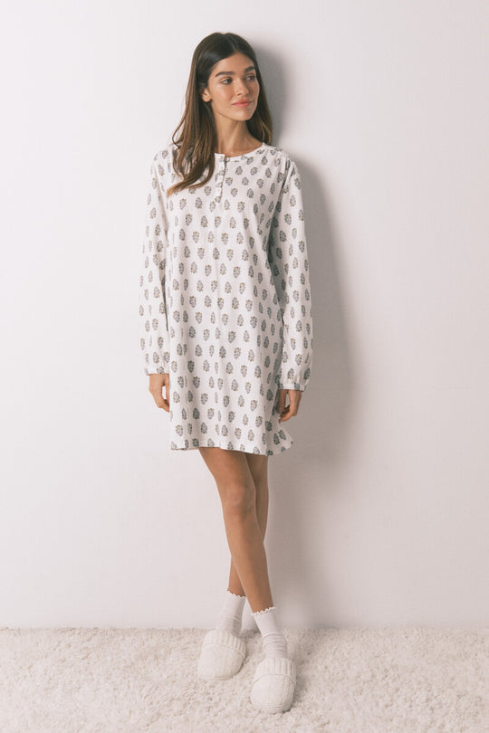 قميص نوم قصير قطن بطبعة زهور