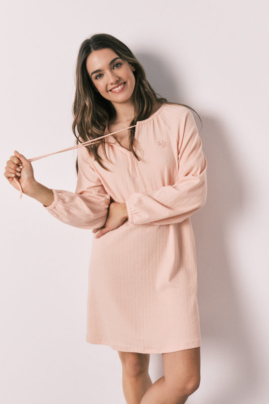 Pink cotton ribbed midi nightgown