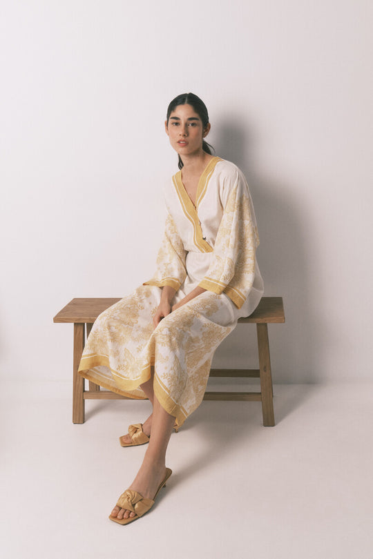 Floral jacquard caftan dress