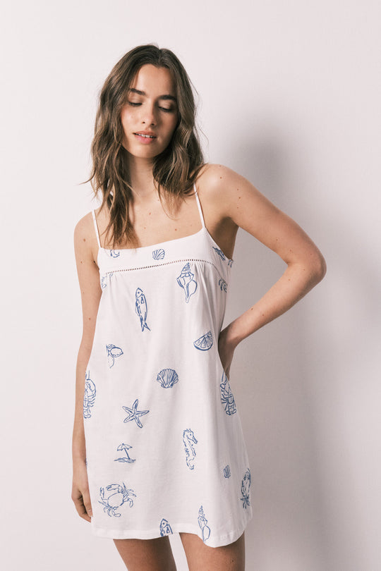 White cotton short nightgown with straps