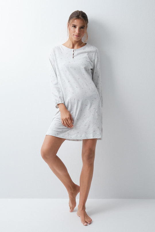 Floral cotton short nightgown