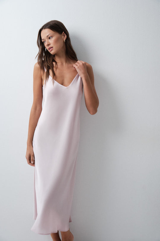 Pink satin-finish long nightgown