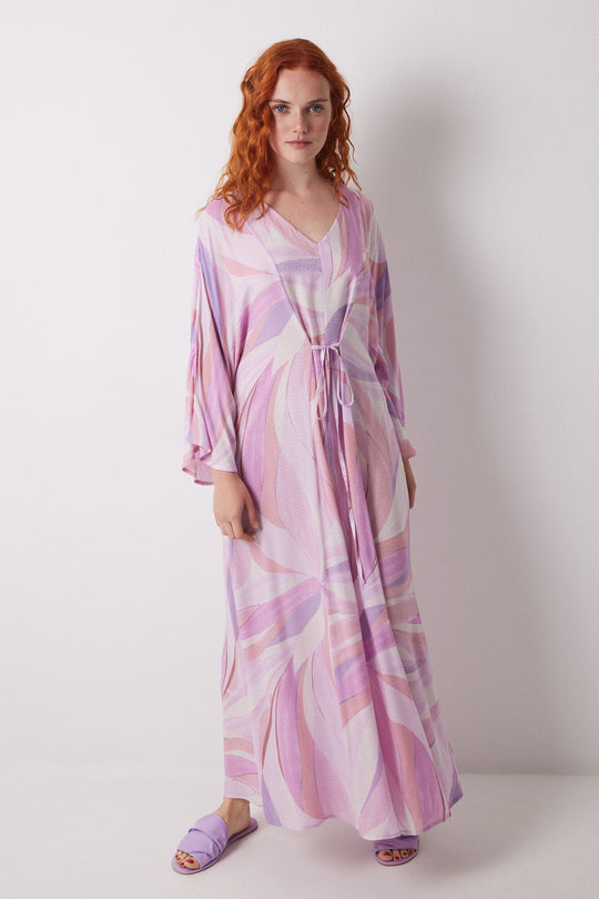 فستان ميدي من الفيسكوز بطبعة هندسية شاملة