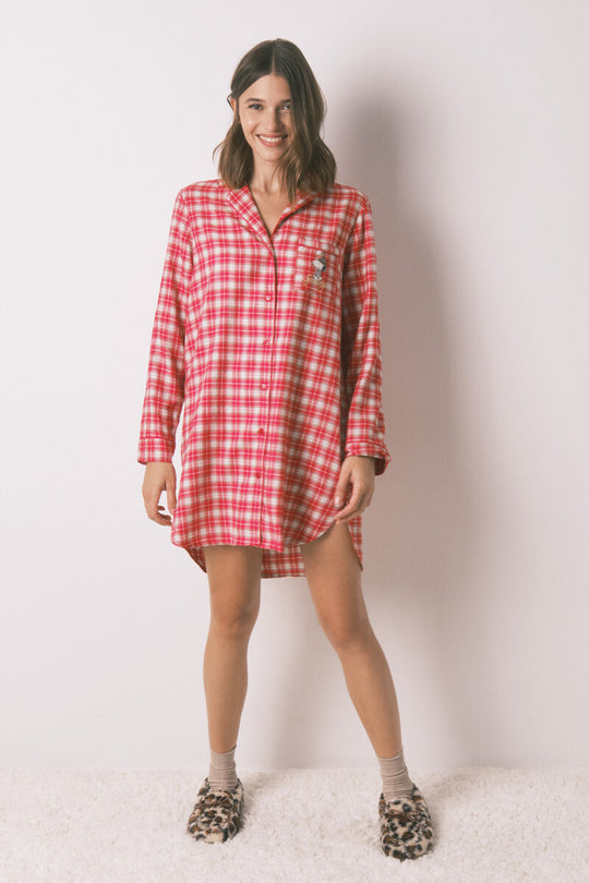 Short nightgown with Snoopy checkered print