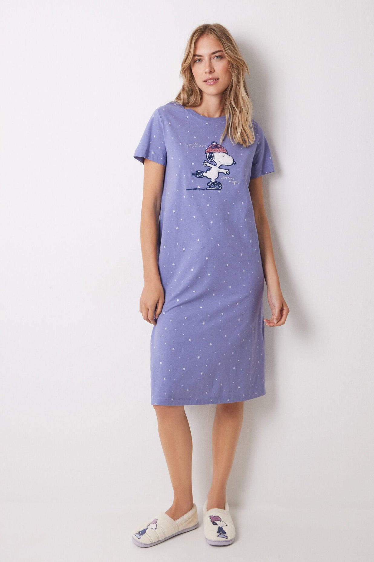 Women'secret|Purple/Lilac Night dress|100% cotton midi Snoopy nightgown   Women'secret KSA